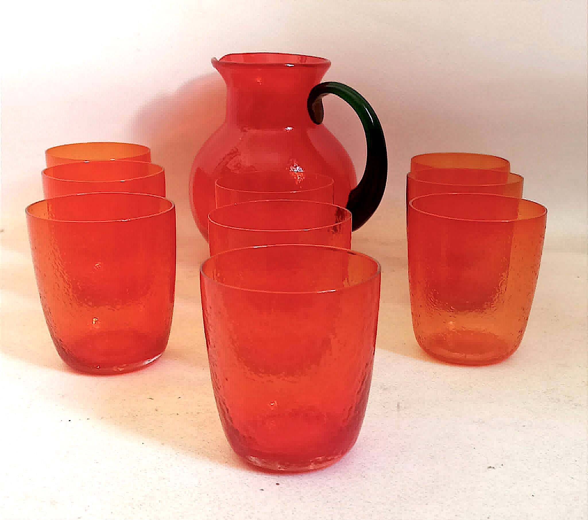 Service à orangeade 9 verres et 1 pichet Années 60