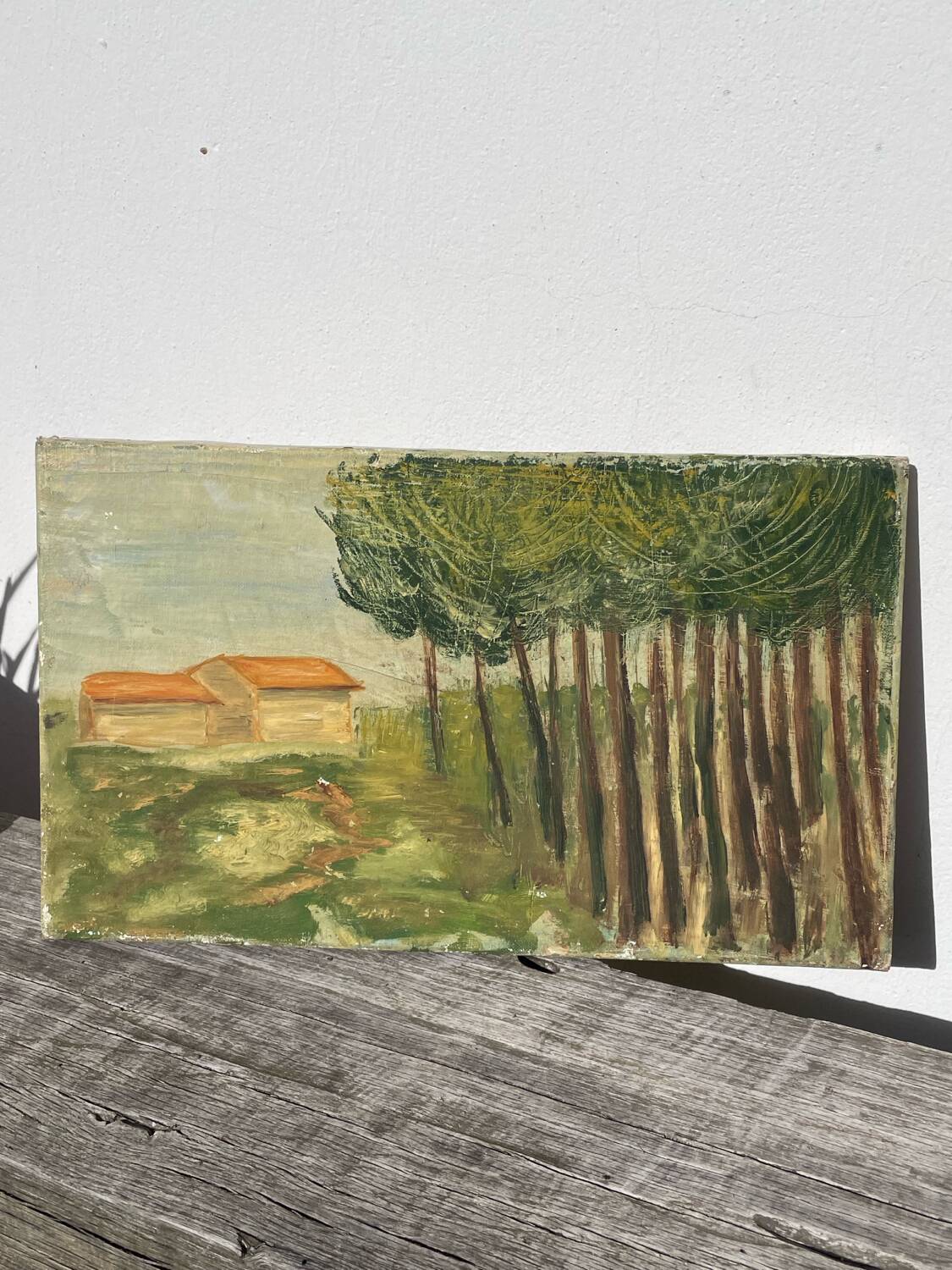 Old painting of a forest landscape in Les Landes