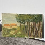 Old painting of a forest landscape in Les Landes