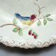 Assiette polychrome à dessert signée onnaing, oiseaux, papillons et fleurs