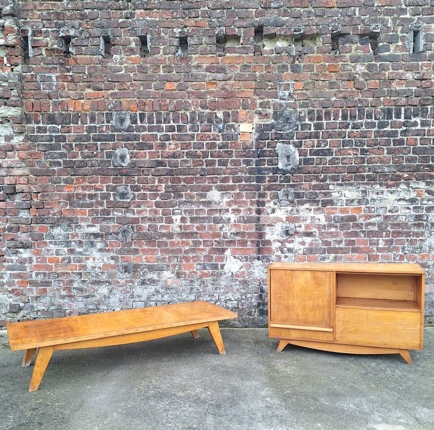 Very large vintage coffee table, old living room furniture