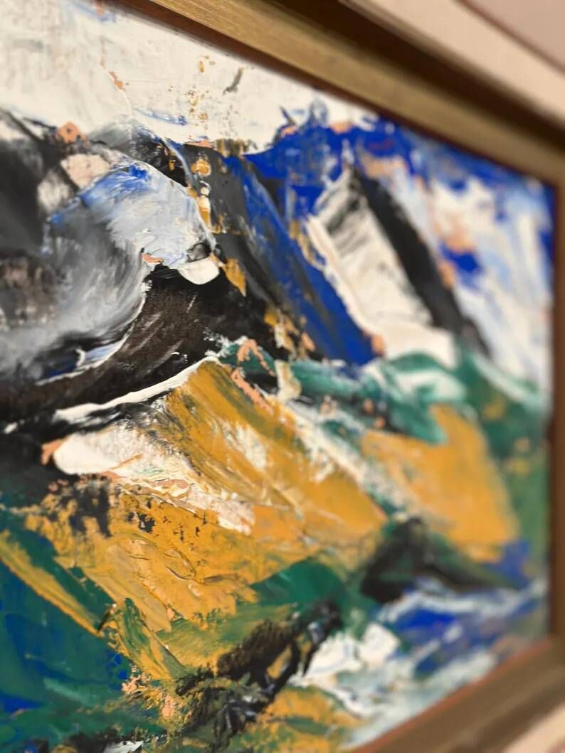 Original Swedish Oil on Cardboard – "Mountains" by Svendolf Carlsson – Signed – Vintage and Framed – 70 × 45 cm (27.6" × 17.7")