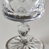 Set 6 champagne flutes, Lorraine crystal. Diamond/crosshair patterns. High 16 cm