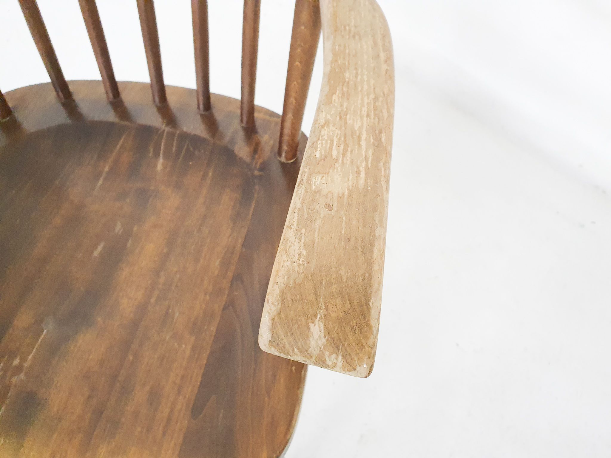 Scandinavian modern spindle back arm chairs, 1960