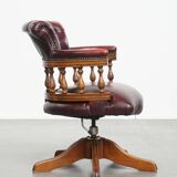 Red Cowhide Leather Chesterfield Office Chair in English Style