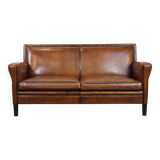 Sheepskin Leather 2-Seater Art Deco Sofa