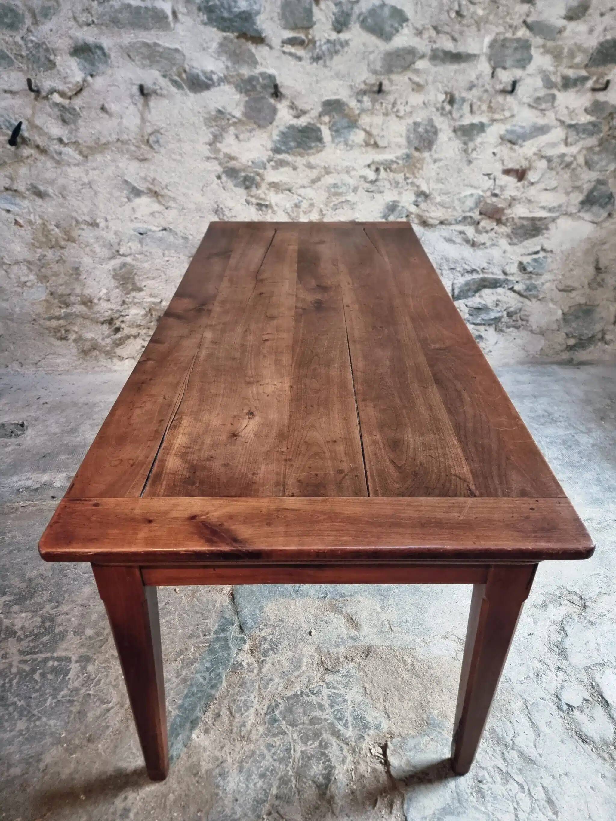Antique French Farmhouse Table | 19th Century Cherry Wood Table with Drawer and Extension | 1880–1900 Rustic Kitchen
