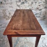 Antique French Farmhouse Table | 19th Century Cherry Wood Table with Drawer and Extension | 1880–1900 Rustic Kitchen