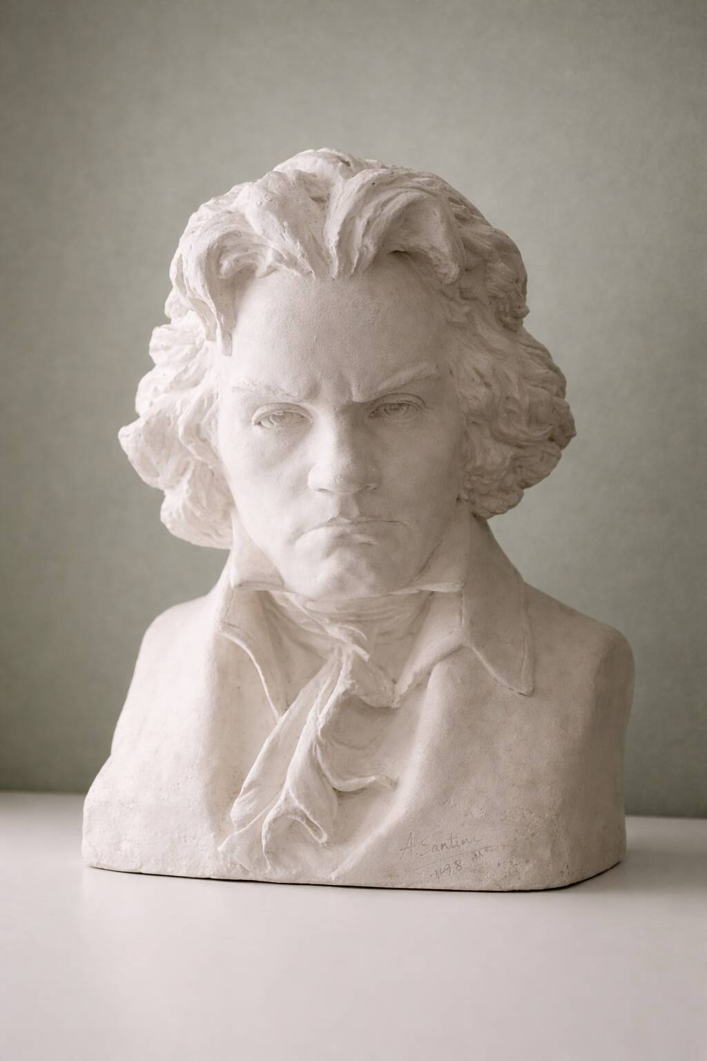 Plaster bust of Beethoven signed A. Santini, 1928