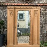 Parisian Art Deco style wardrobe in solid raw oak, 1950