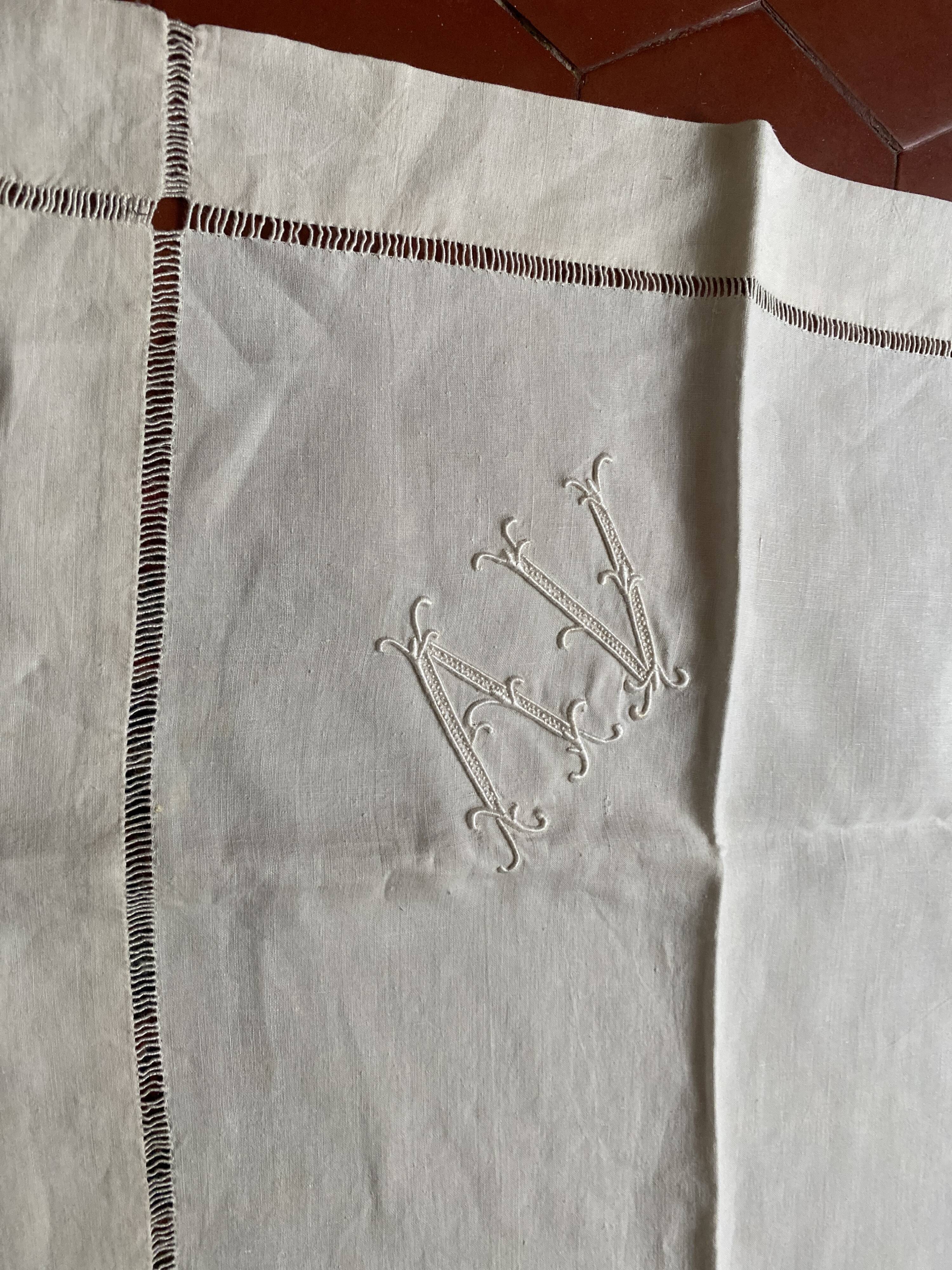 Small linen tablecloth monogram AV
