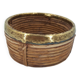 Rattan plant pot rimmed with brass circa 1960 DLG Gabriella Crespi