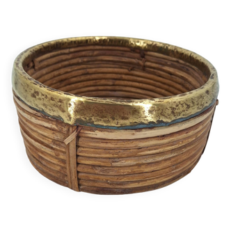 Rattan plant pot rimmed with brass circa 1960 DLG Gabriella Crespi