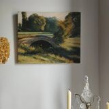 Old brick bridge in Normandy - Signed oil painting