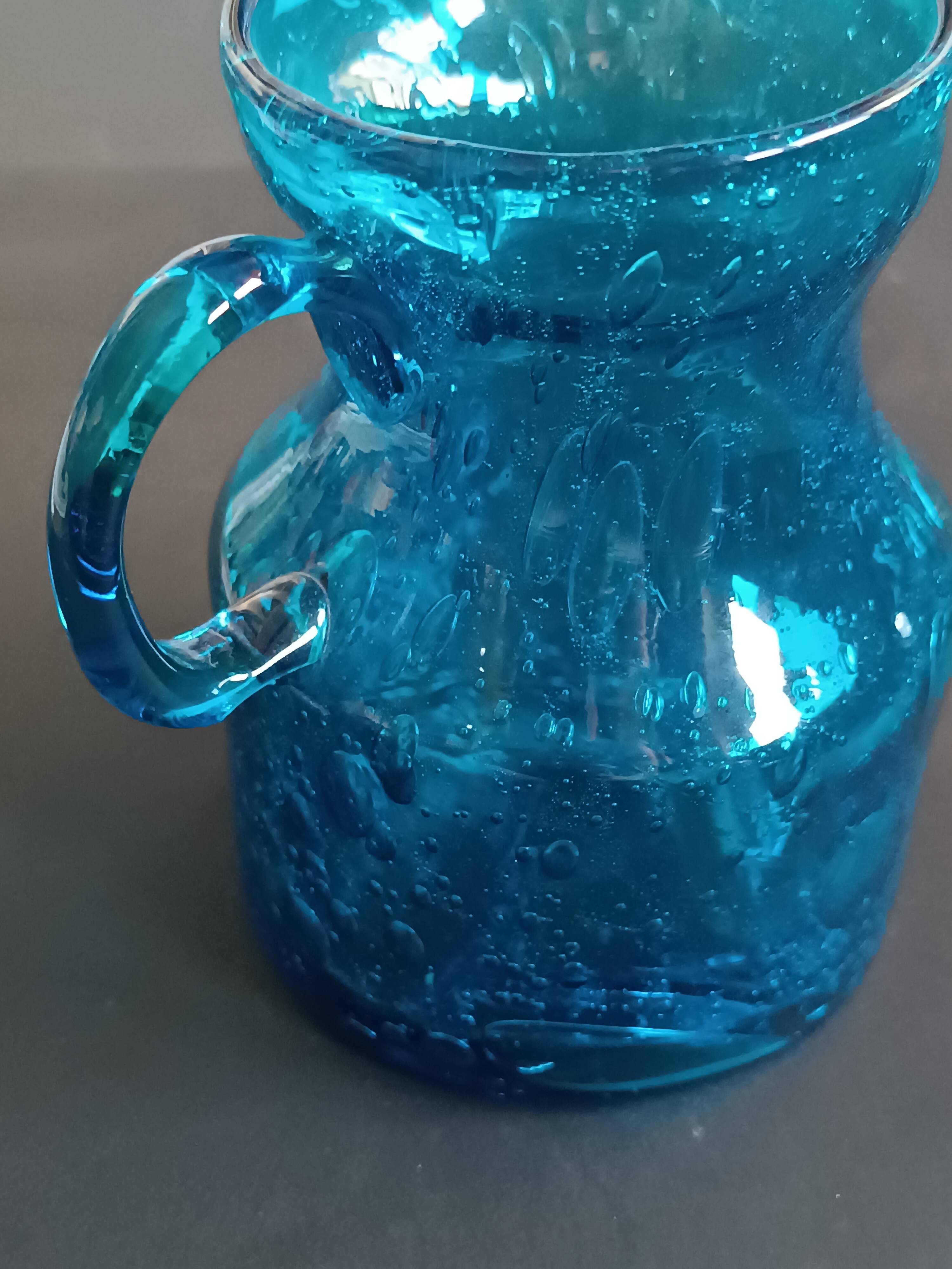 Blue bubbled glass vase Top Design Italy 1970