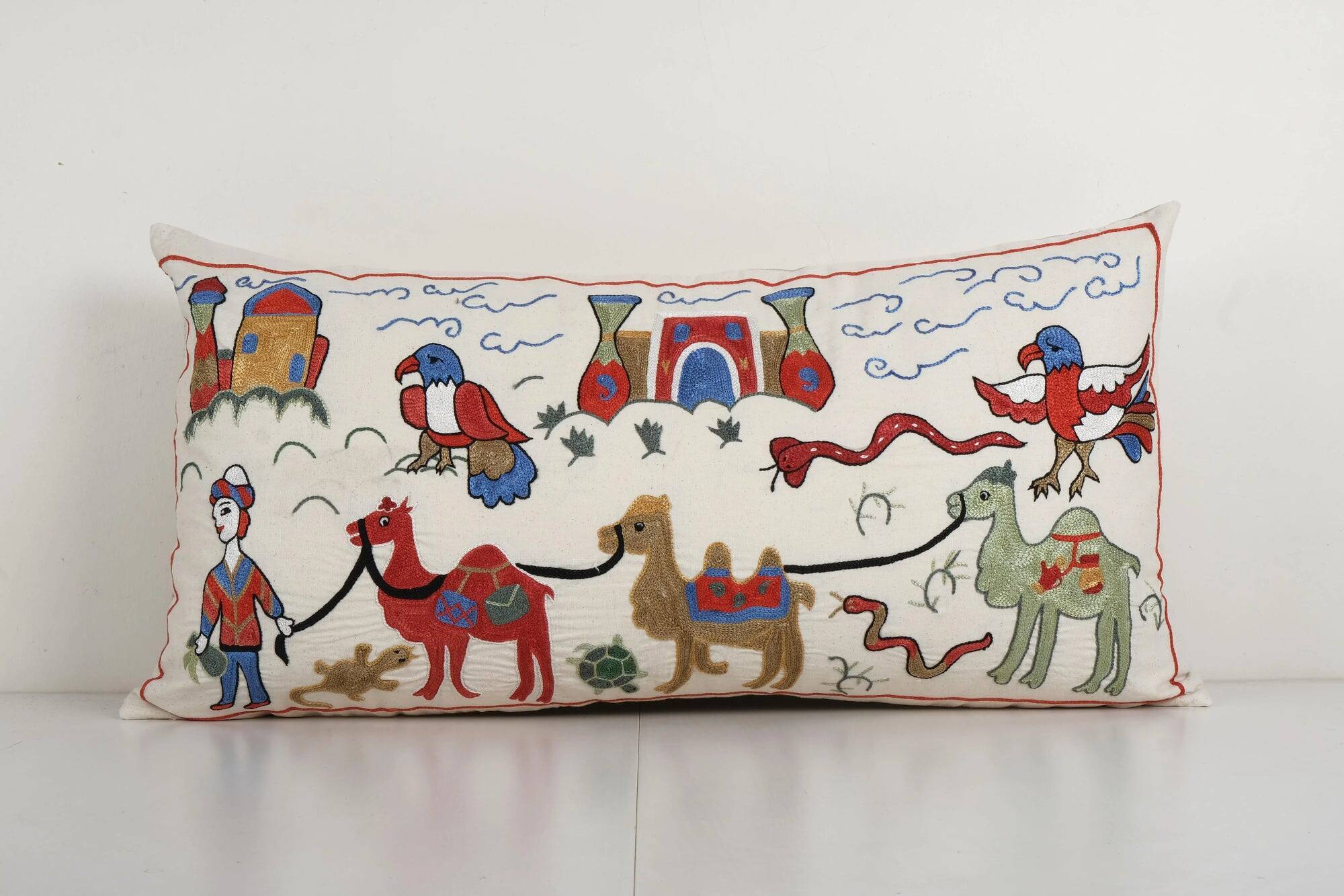 Vintage embroidered cushion cover 46x89 cm