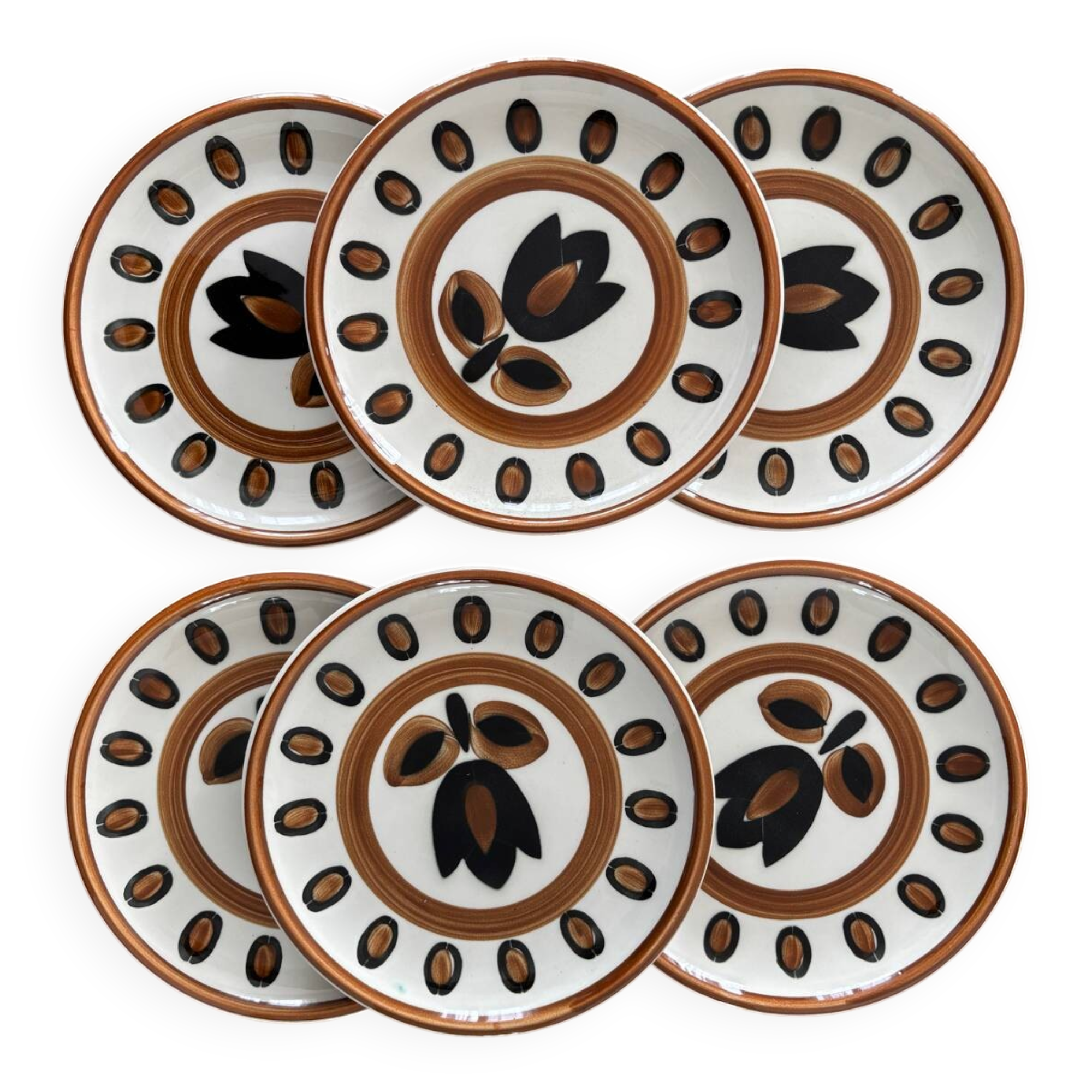 Set of 6 vintage Boch La Louviere dessert plates, 1970s, Kimono model -