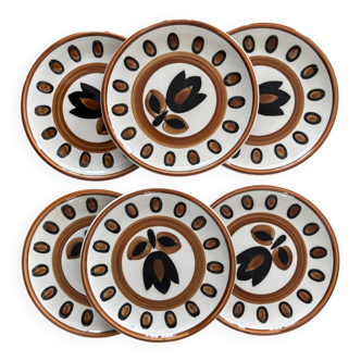 Service 6 assiettes à dessert boch la louviere vintage 1970 modele kimono -