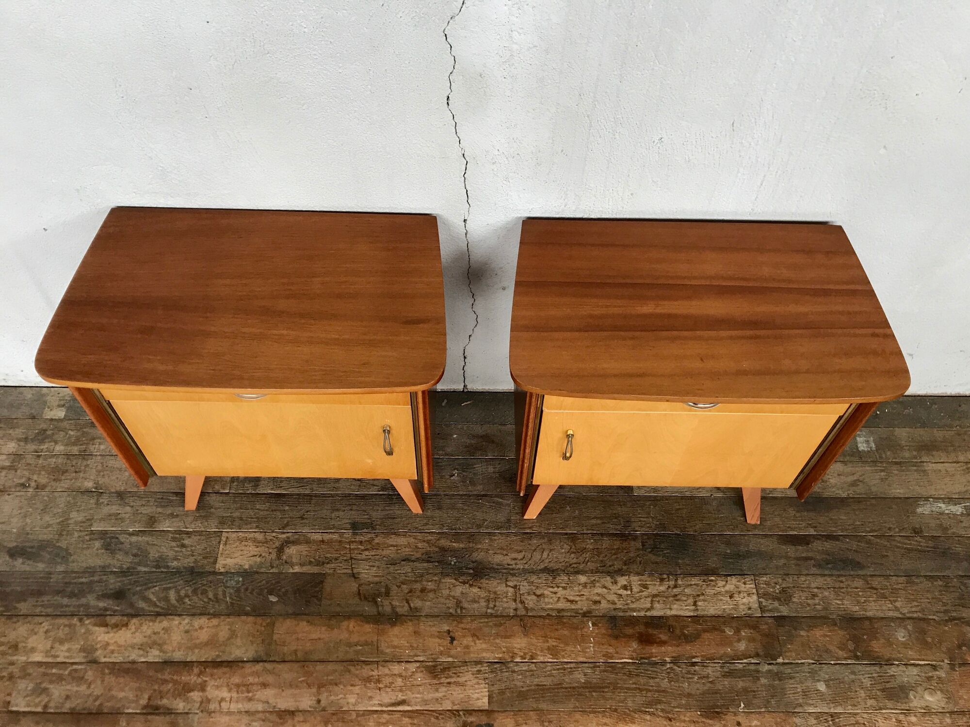Pair of night table feet compass bedside end of vintage sofa old 1950 1960 retro