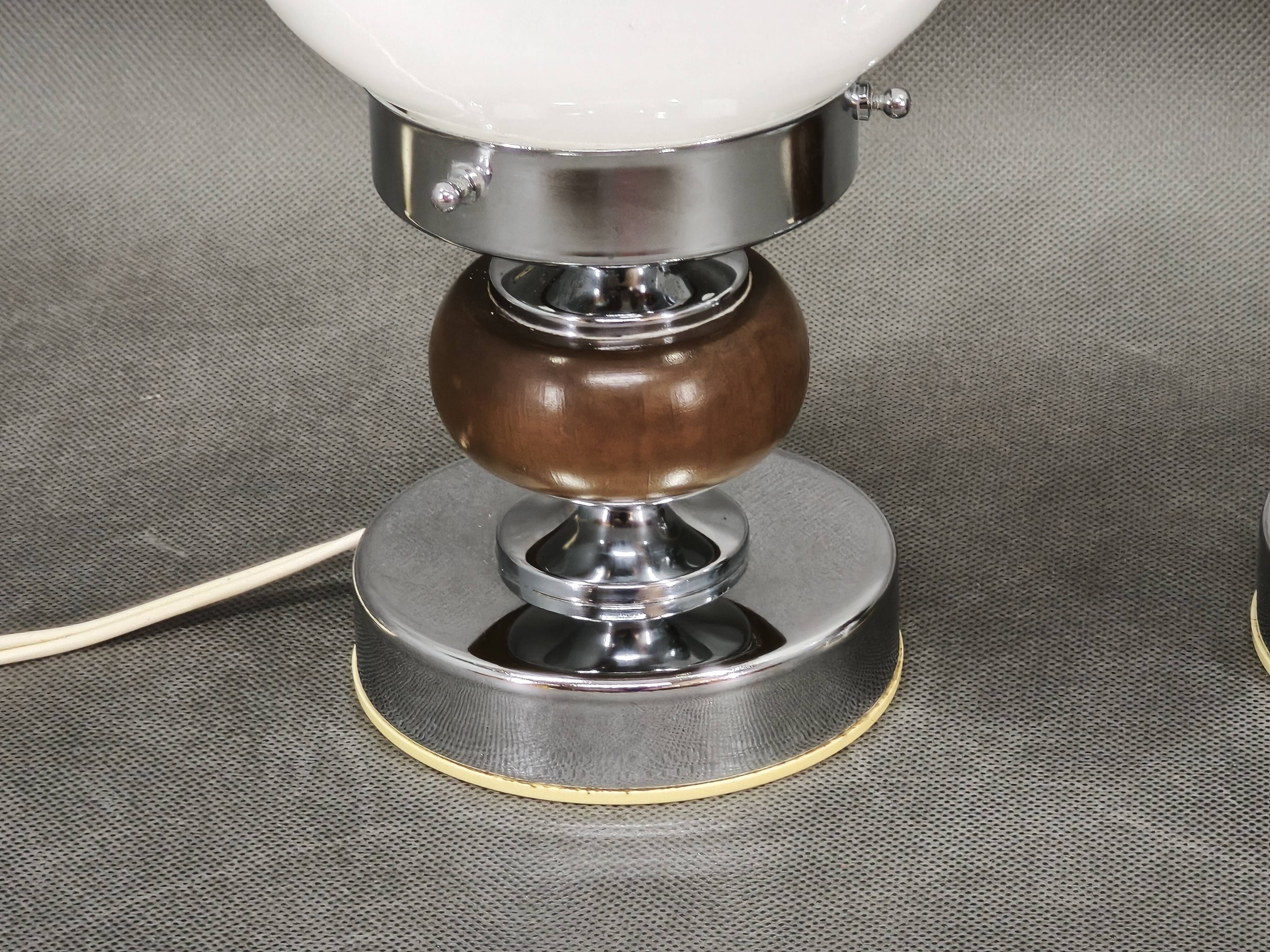 Pair of 1960s Italian Murano Glass, Chrome and Wood Table Lamps