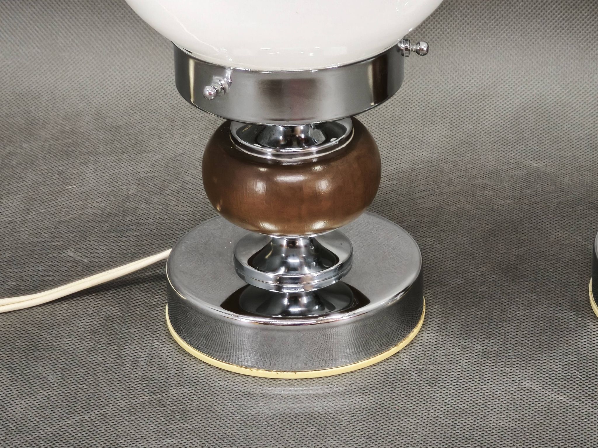 Pair of 1960s Italian Murano Glass, Chrome and Wood Table Lamps