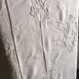 Drap lin ancien brodé main et monogramme t t 226 cm x 324 cm