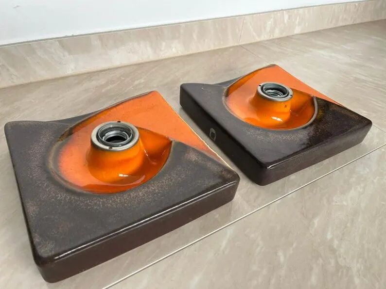 Pair of Midcentury Wall Lamp or Ceiling Flush Mount PAN, Ceramic, Germany, 1970s