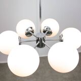 Space Age Italian Sputnik Chrome and Opaline Chandelier, 1970s