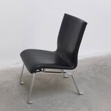 Unique black leather & steel modernist lounge chair, 1960s