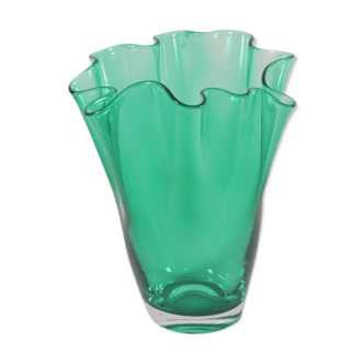 Green glass fazzoletto or handkerchief vase, 1950s.