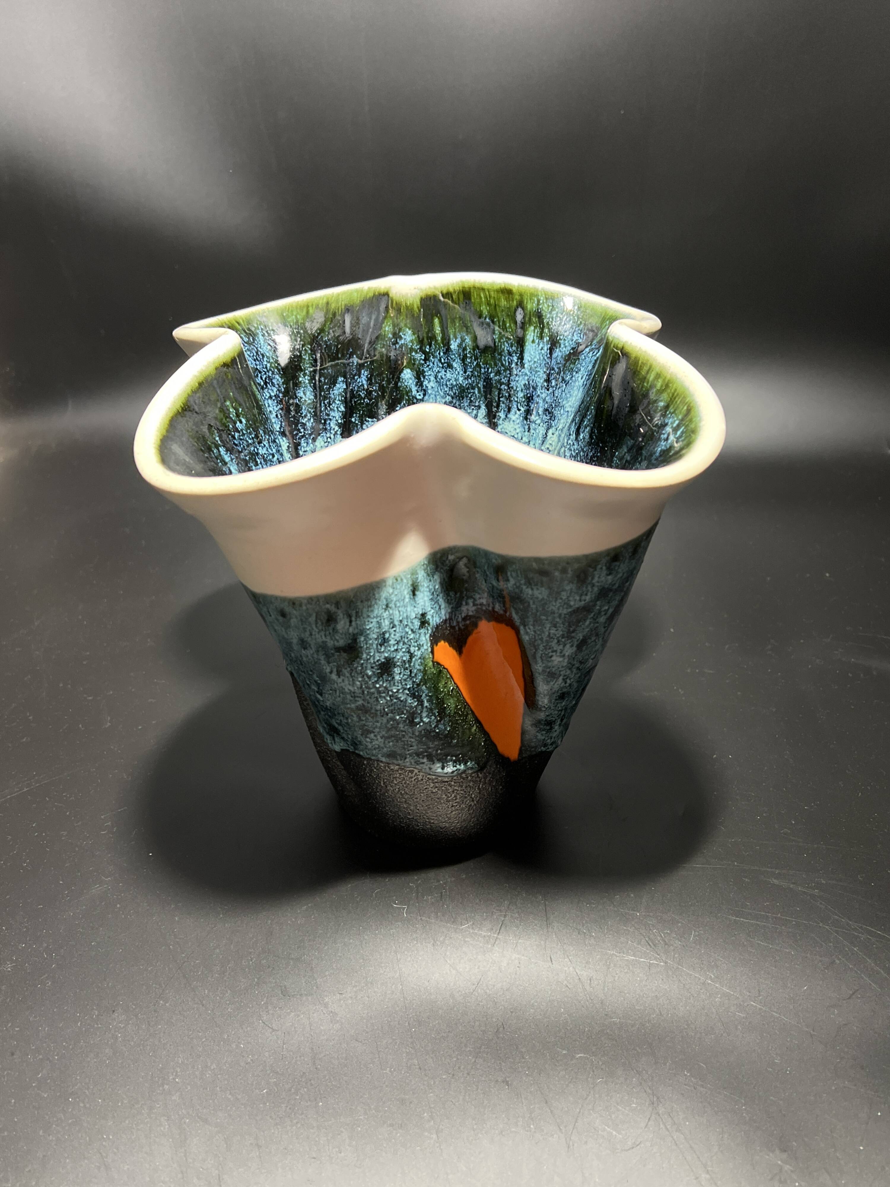 Enamelled ceramic vase signed Elchinger 1950
