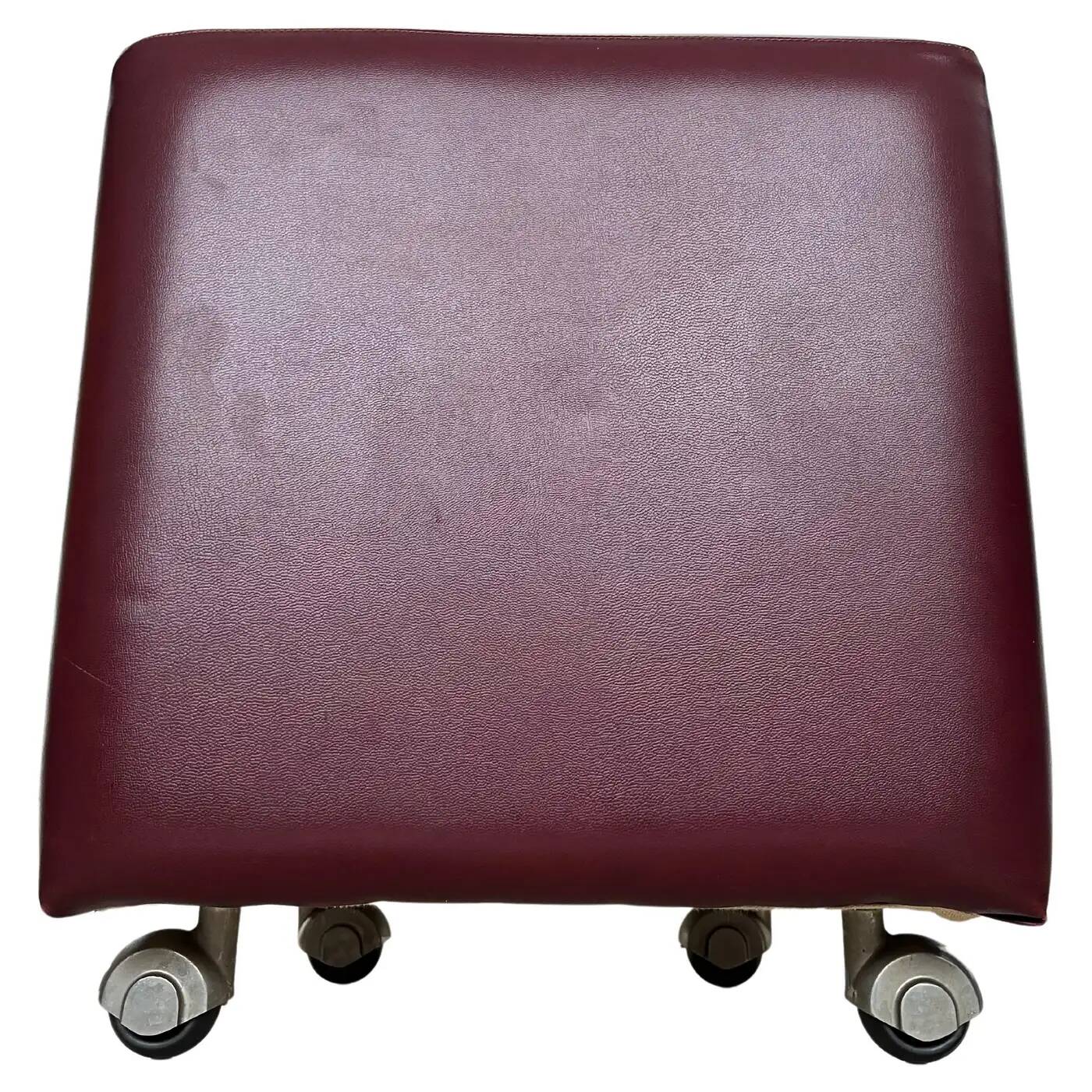 Pair of midcentury design wheel stools or tabourets, artificial leather, 1970s