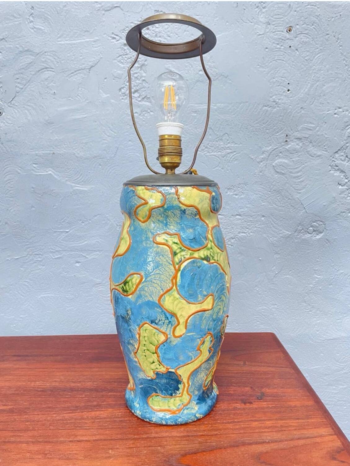 Antique Desk Lamp Michael Andersen & Son of Bornholm, Painted Pottery