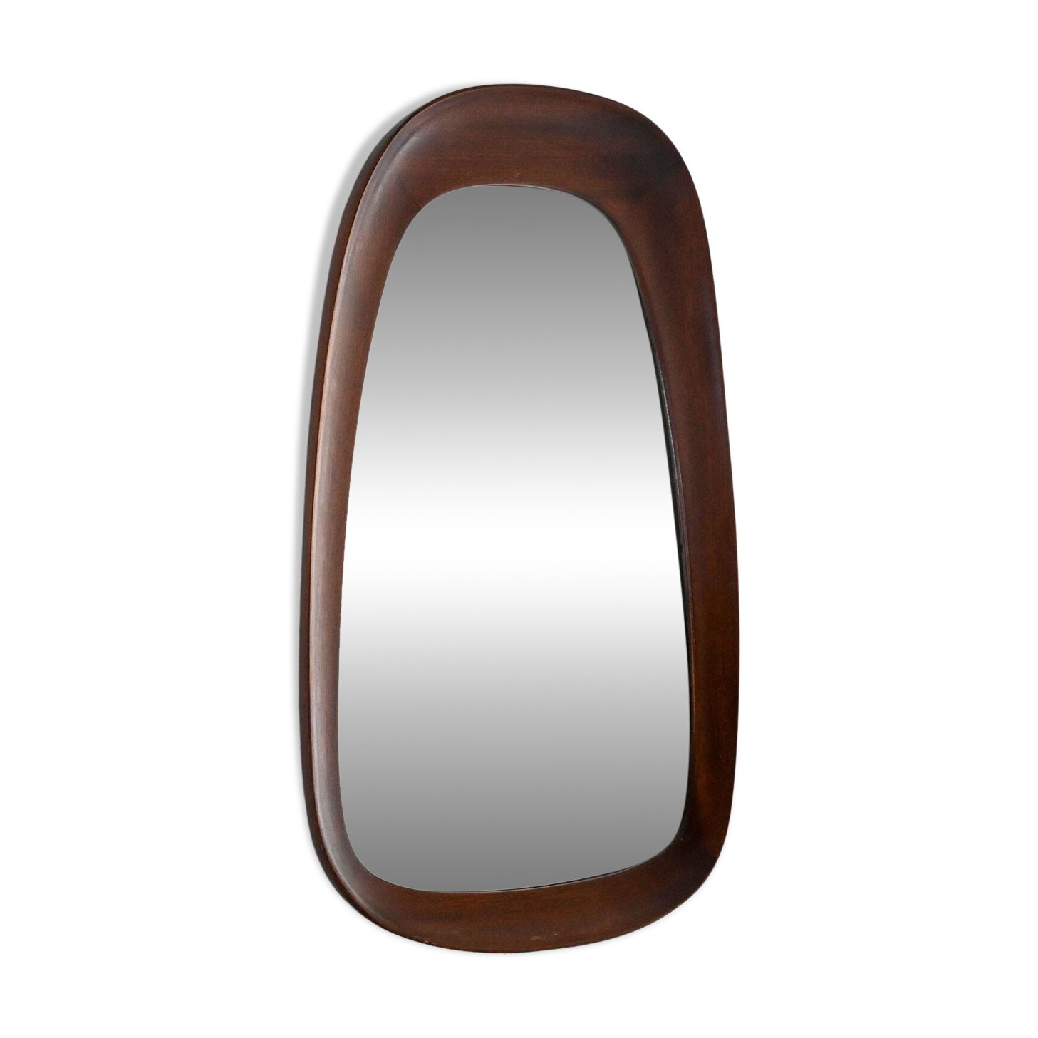 Scandinavian vintage mirror with curved mahogany frame
