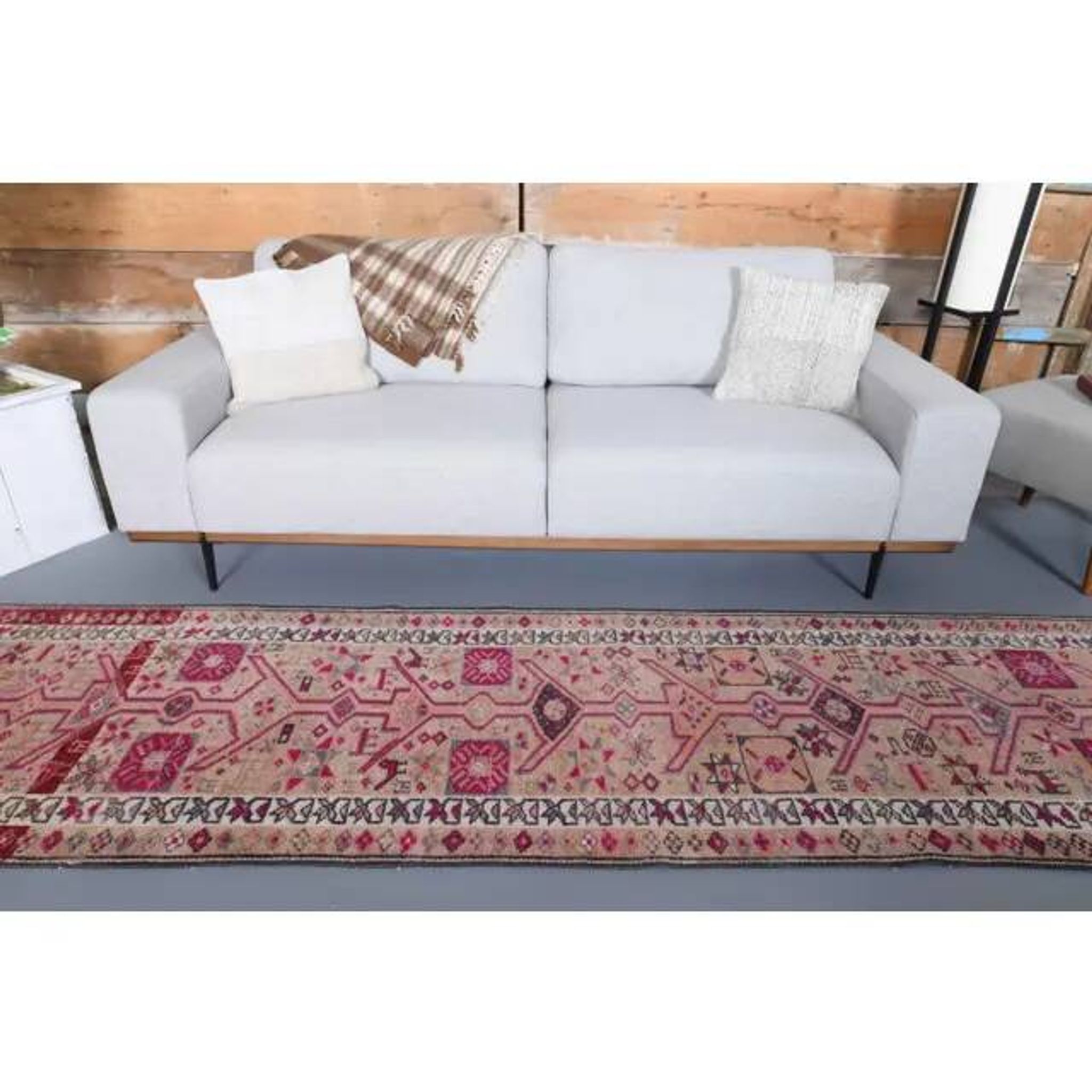 1970s Vintage Turkish Hand-Knotted Wool Cotton Beige Runner Rug 80x348