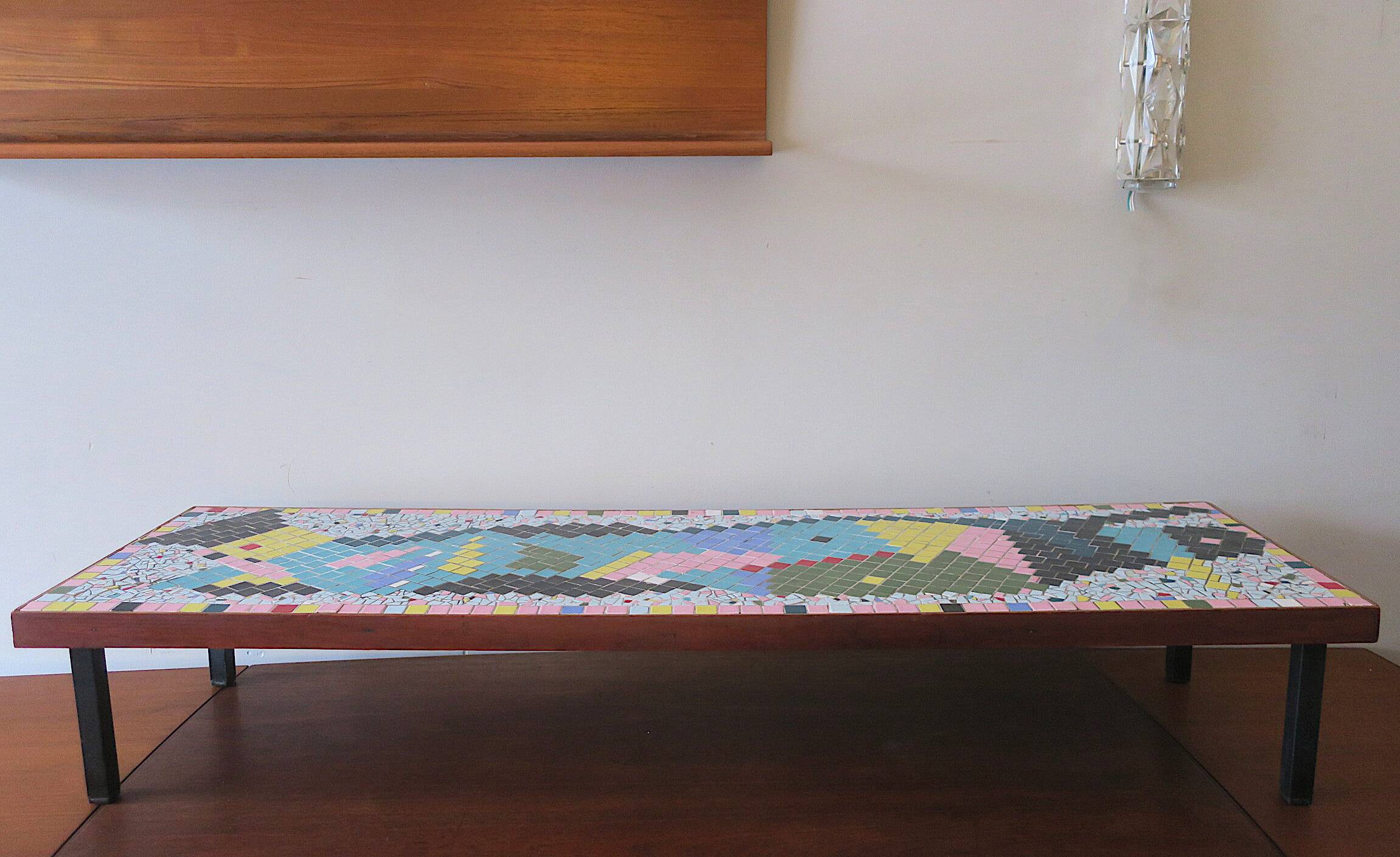 Mid century ceramic tiled patchwork long and low coffee table, 1960s