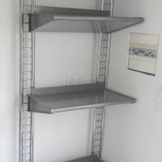 Large chrome wall shelf, aluminium and metal, 1970s industrial, 220cm.
