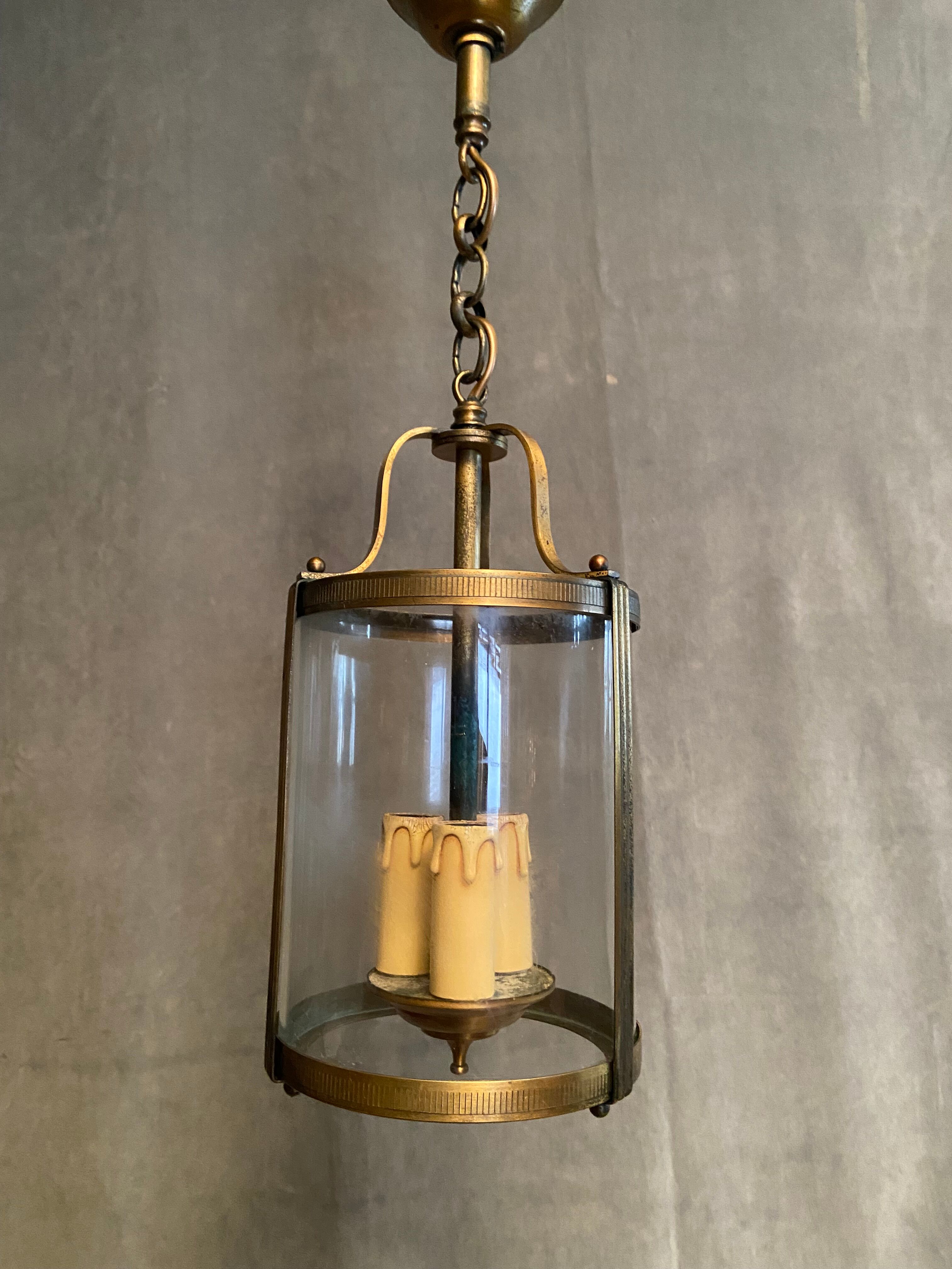Brass vestibule lantern chandelier and glass cylinder