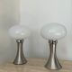 Pair of lamps mushroom opaline and chromed metal 80s