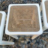 Lot 3 tabourets bar bois / cannage
