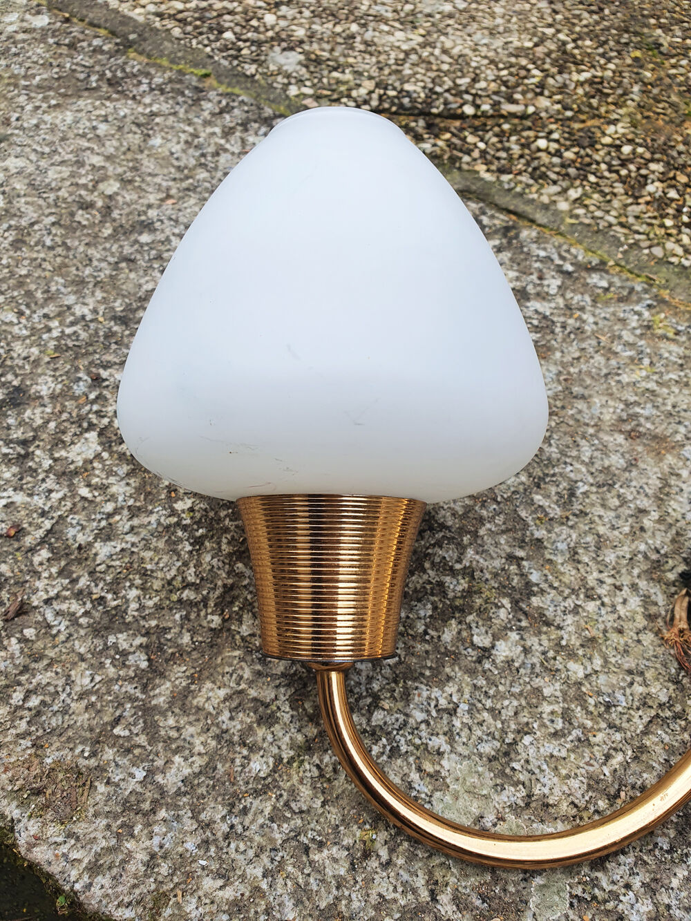 Double wall light, brass and opaline, Maison Arlus, 1950s