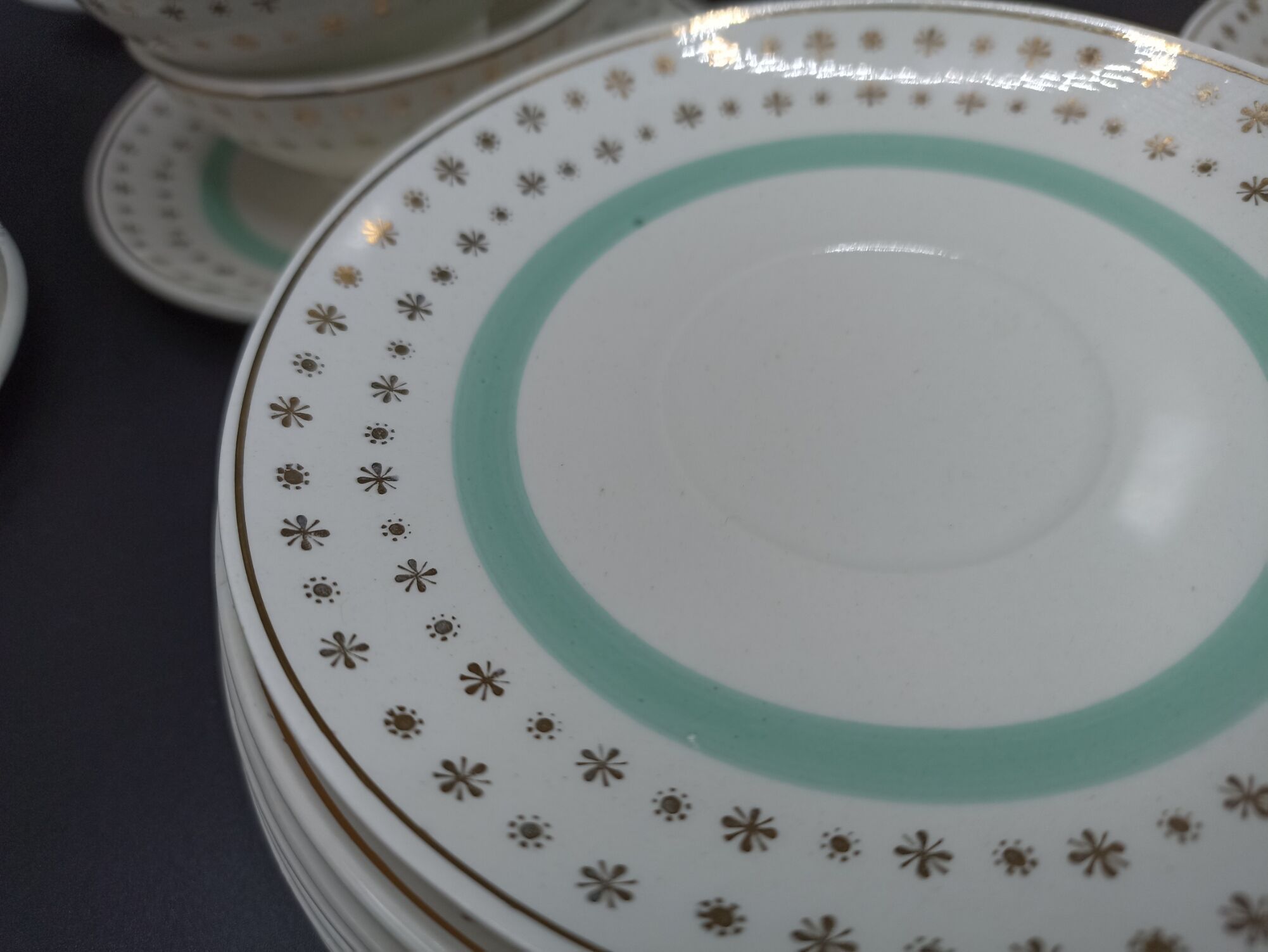 Tea set stars and mint green in semi-porcelain