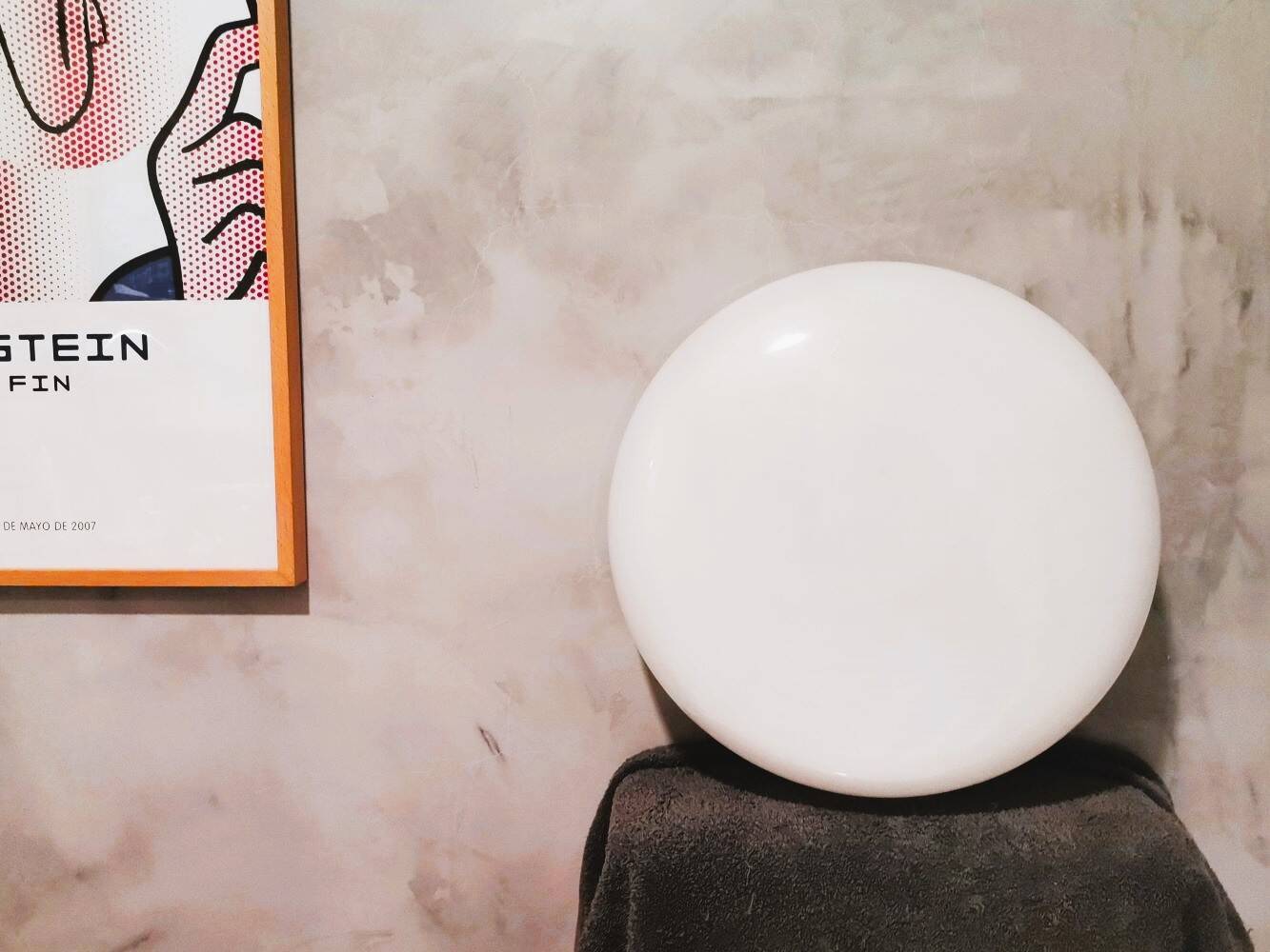 Large Italian glossy white acrylic minimalist pill flush mount ceiling fixture lamp. 1960s