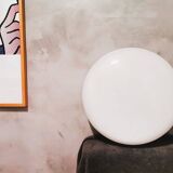 Large Italian glossy white acrylic minimalist pill flush mount ceiling fixture lamp. 1960s