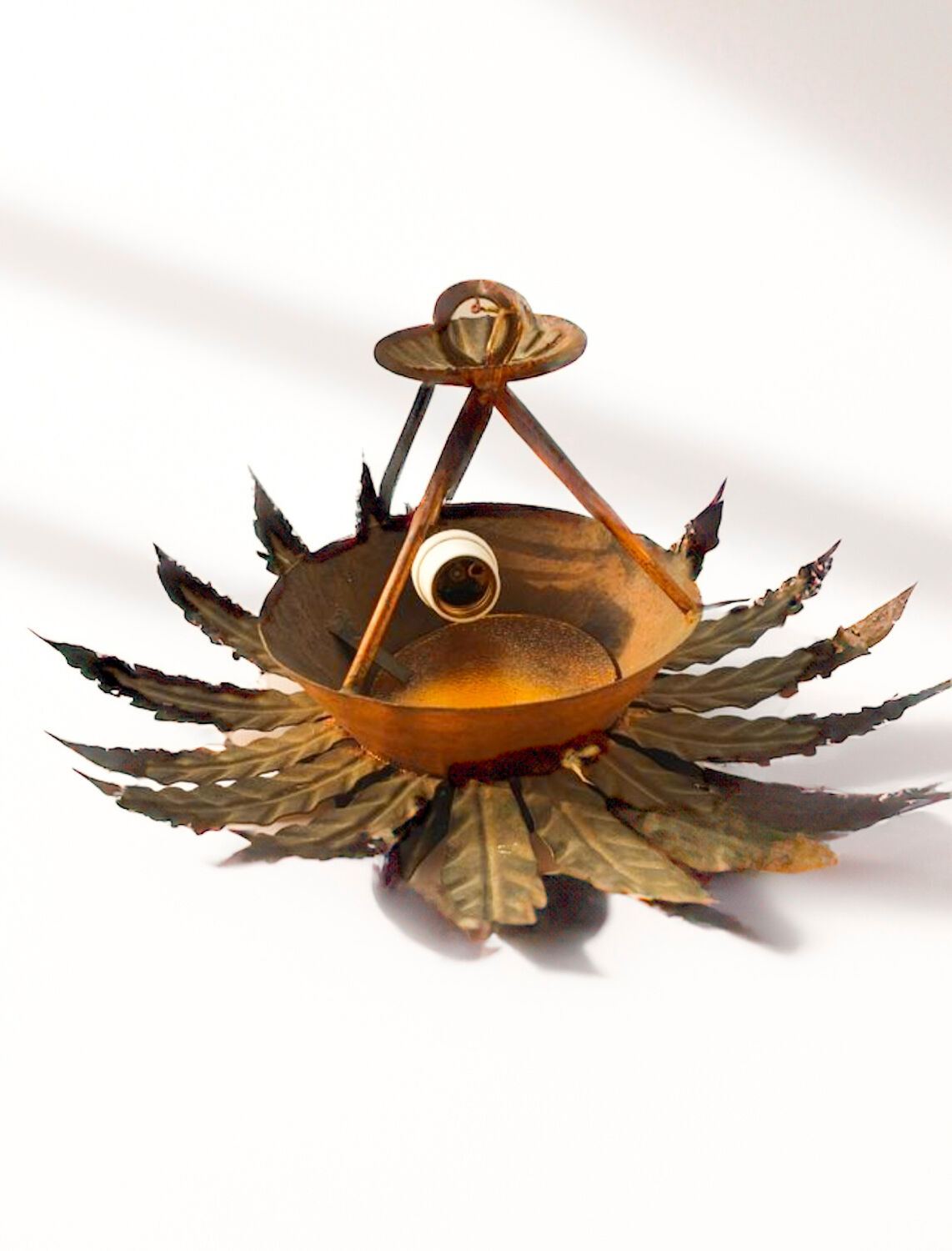 Plafonnier vintage « Sunburst » en métal doré