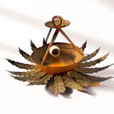 Plafonnier vintage « Sunburst » en métal doré