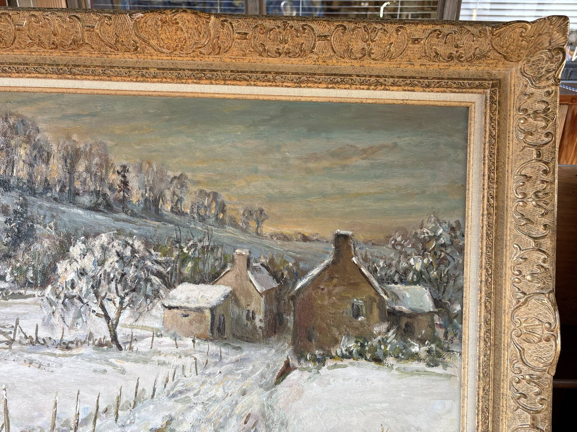 Large oil on canvas signed by Victor Zolnierowicz – Snowy landscape in