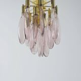 Italian chandelier in brass with tear-shaped Murano glass, 1970s