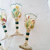 Set of 4 antique hand painted glass water or wine glasses with details inspired by the style