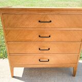 4-drawer chest of drawers in light oak with herringbone pattern from the 60s